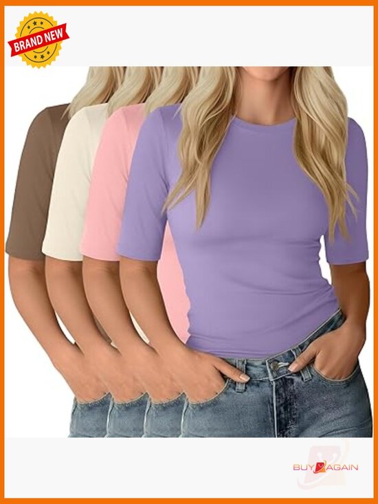 Tops - 4 Pack Women's Half Sleeve Tees Slim Fit Crewneck Cotton Blend